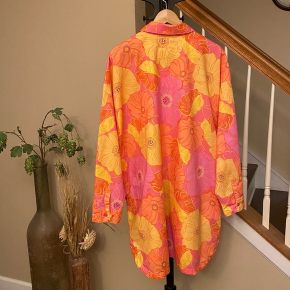 Floral Long Sleeve Organic Cotton Sleep Shirt In Sunkissed Poppies Sz Large - Picture 3 of 17